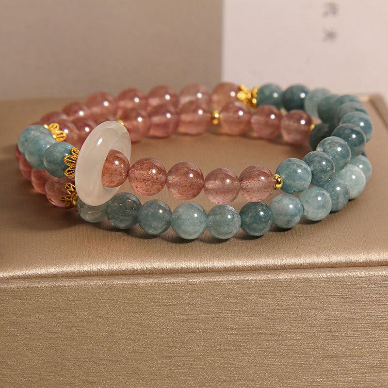 Bracciale Buddha Stones Jade Strawberry Quartz Abbondanza Fortuna