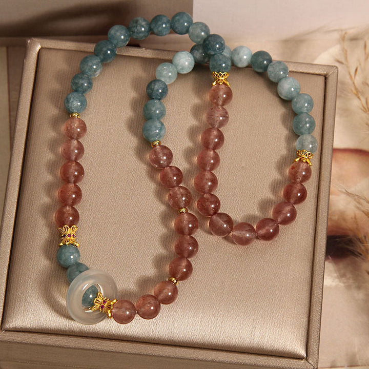 Bracciale Buddha Stones Jade Strawberry Quartz Abbondanza Fortuna
