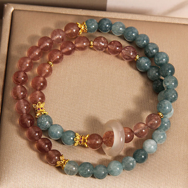 Bracciale Buddha Stones Jade Strawberry Quartz Abbondanza Fortuna