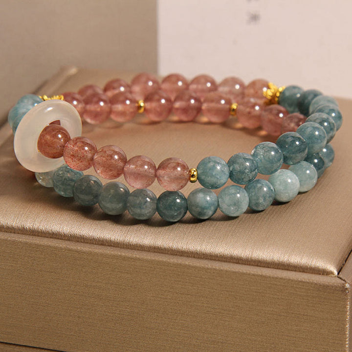 Bracciale Buddha Stones Jade Strawberry Quartz Abbondanza Fortuna