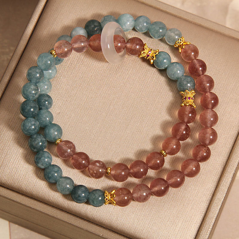 Bracciale Buddha Stones Jade Strawberry Quartz Abbondanza Fortuna