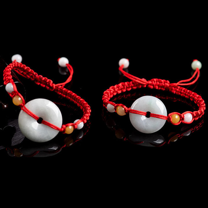 Braccialetto con corda rossa e fibbia della pace in giada con Buddha Stones