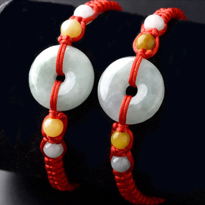 Braccialetto con corda rossa e fibbia della pace in giada con Buddha Stones