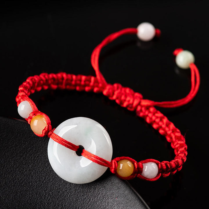 Braccialetto con corda rossa e fibbia della pace in giada con Buddha Stones