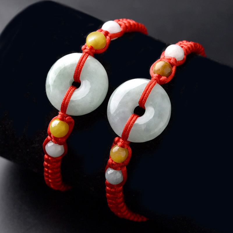 Braccialetto con corda rossa e fibbia della pace in giada con Buddha Stones