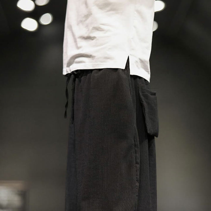 Pantaloni corti da uomo in cotone e lino con tasche Buddha Stones Summer Solid
