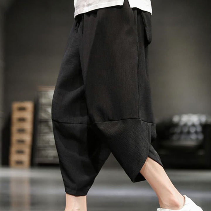 Pantaloni corti da uomo in cotone e lino con tasche Buddha Stones Summer Solid - Nero - US/UK/AU46, EU56 (5XL)  - image 25