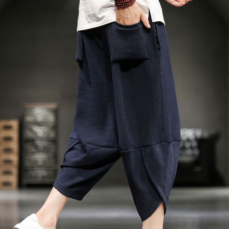 Pantaloni corti da uomo in cotone e lino con tasche Buddha Stones Summer Solid - image 18