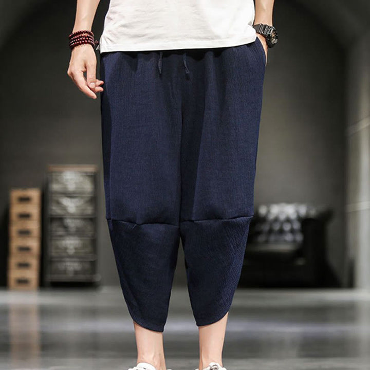 Pantaloni corti da uomo in cotone e lino con tasche Buddha Stones Summer Solid