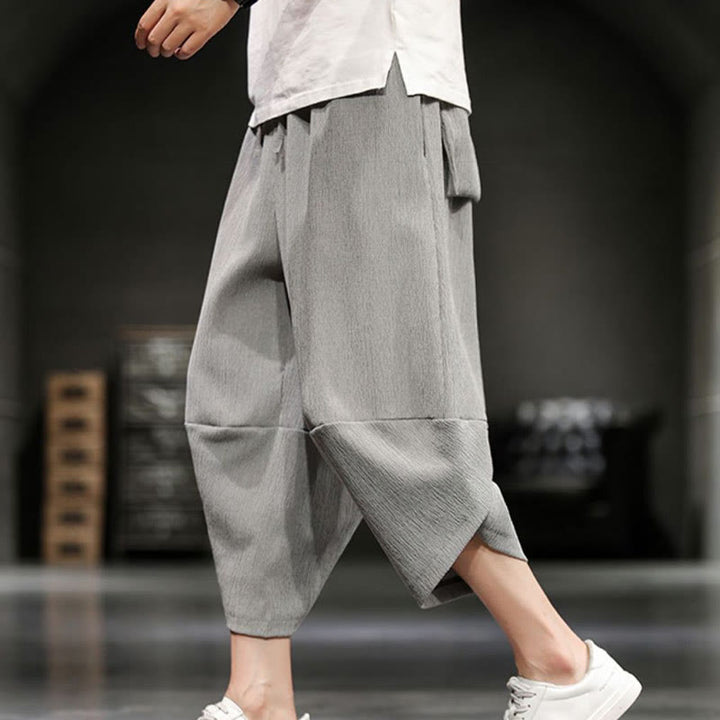 Pantaloni corti da uomo in cotone e lino con tasche Buddha Stones Summer Solid