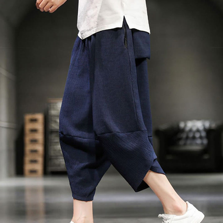 Pantaloni corti da uomo in cotone e lino con tasche Buddha Stones Summer Solid