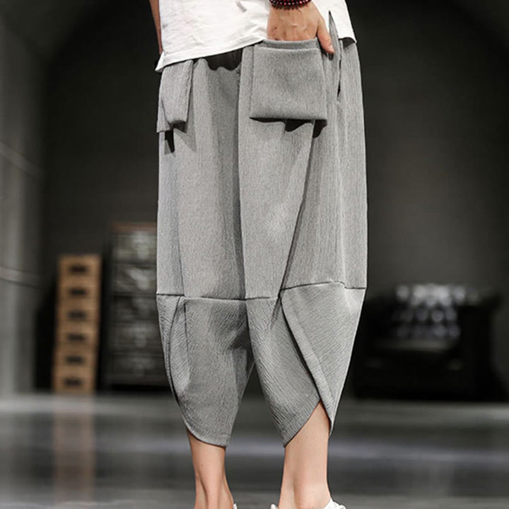Pantaloni corti da uomo in cotone e lino con tasche Buddha Stones Summer Solid - image 3