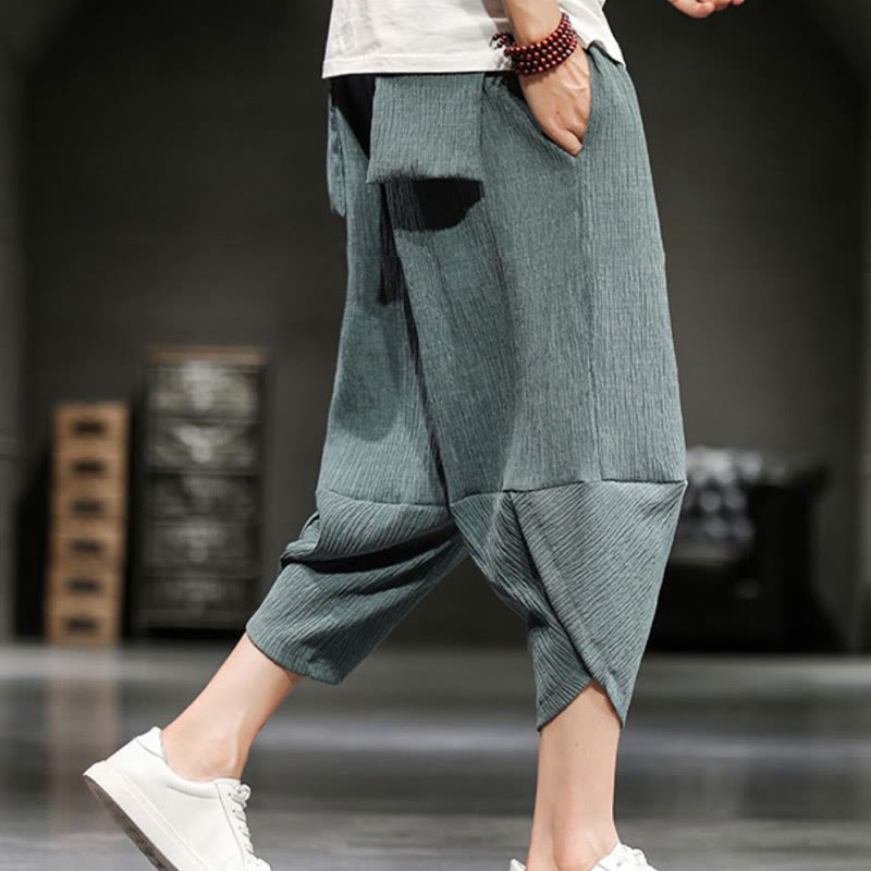 Pantaloni corti da uomo in cotone e lino con tasche Buddha Stones Summer Solid - image 12