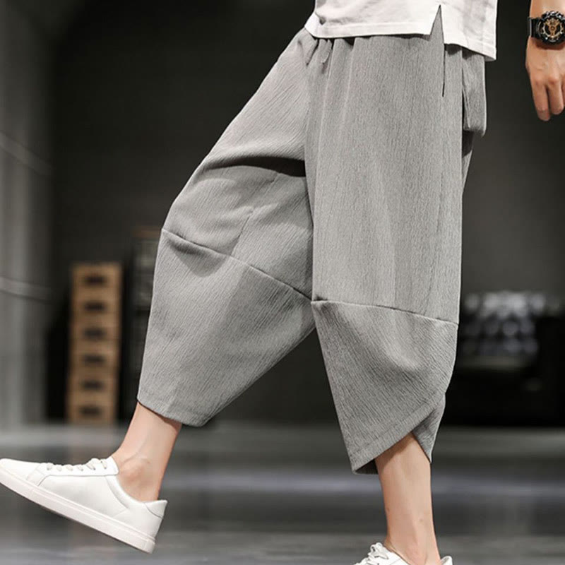 Pantaloni corti da uomo in cotone e lino con tasche Buddha Stones Summer Solid - Grigio chiaro - US/UK/AU46, EU56 (5XL)  - image 0