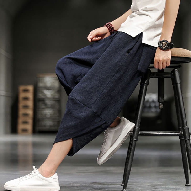 Pantaloni corti da uomo in cotone e lino con tasche Buddha Stones Summer Solid - image 21