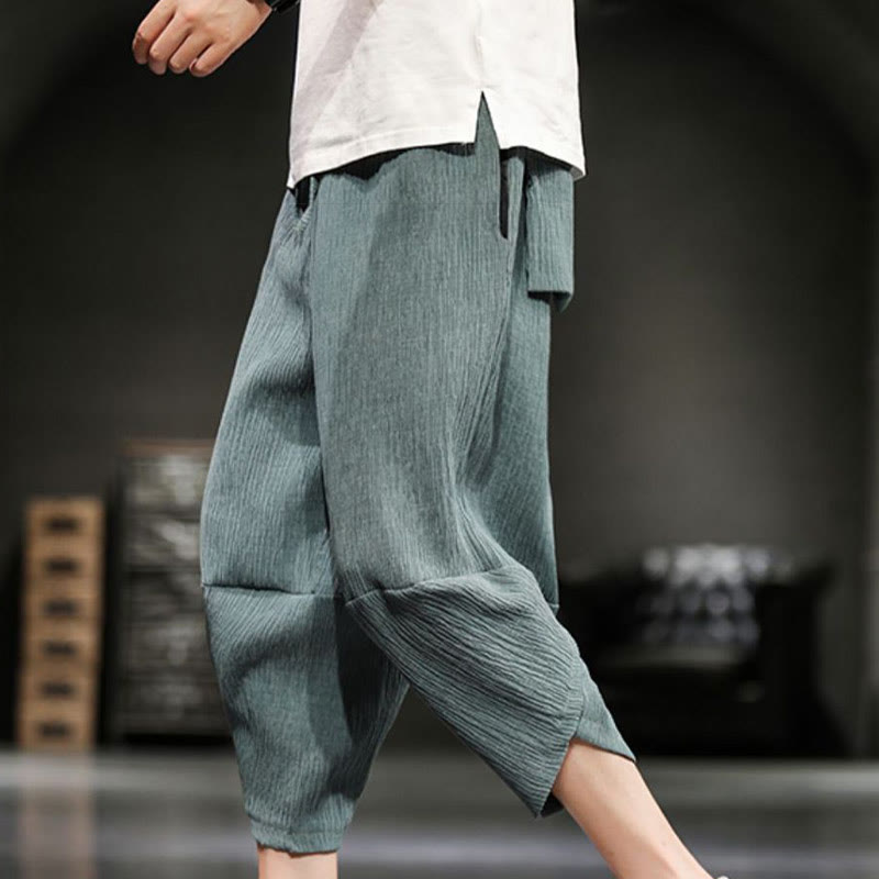 Pantaloni corti da uomo in cotone e lino con tasche Buddha Stones Summer Solid - DarkSeaGreen - US/UK/AU46, EU56 (5XL)  - image 9