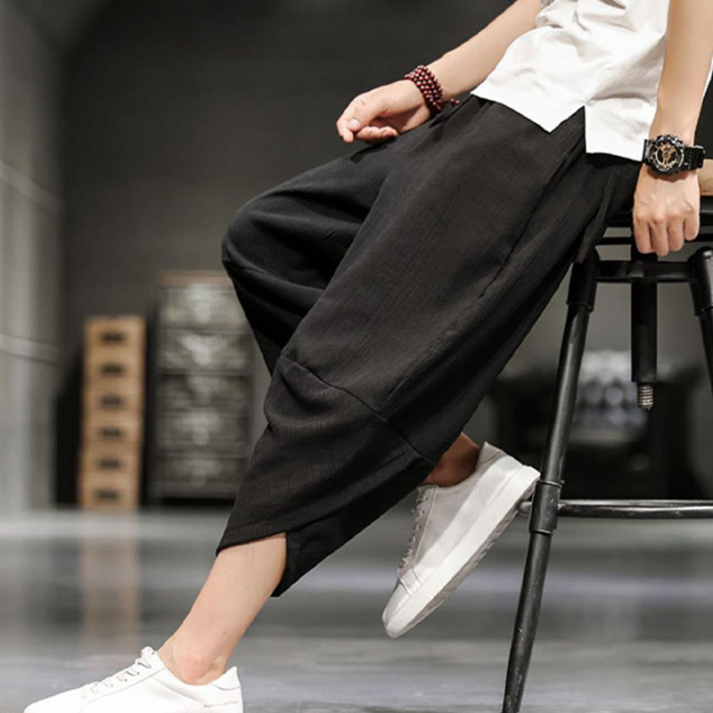 Pantaloni corti da uomo in cotone e lino con tasche Buddha Stones Summer Solid - image 29