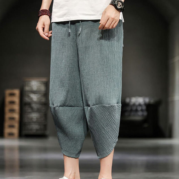 Pantaloni corti da uomo in cotone e lino con tasche Buddha Stones Summer Solid