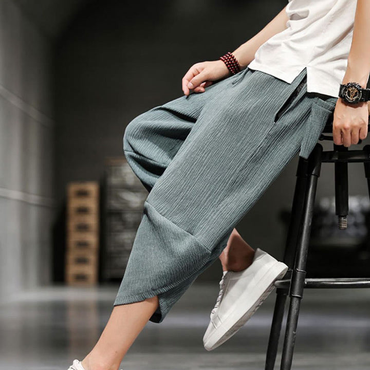 Pantaloni corti da uomo in cotone e lino con tasche Buddha Stones Summer Solid - image 14