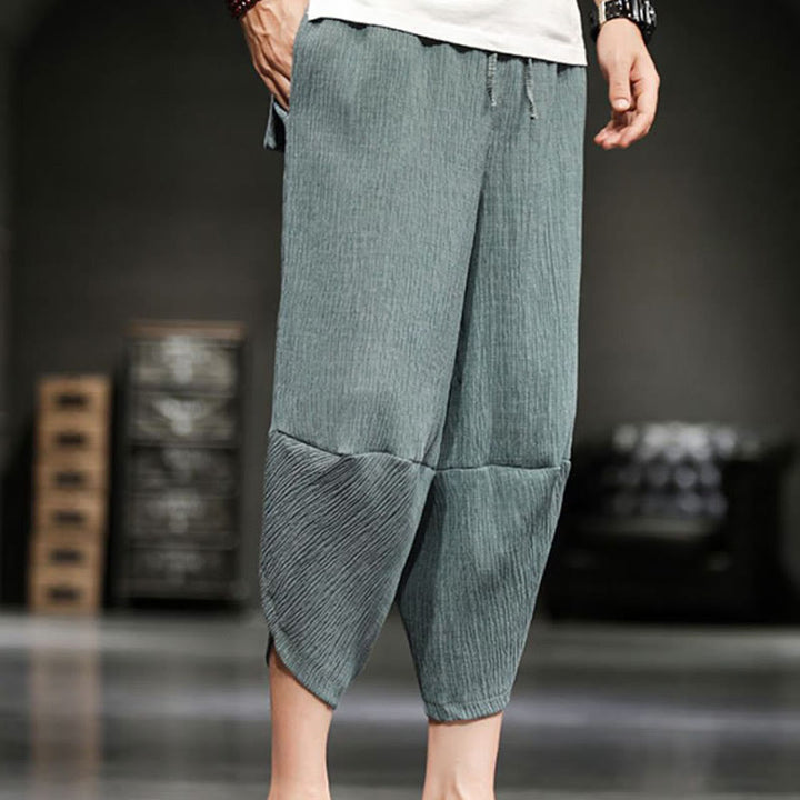 Pantaloni corti da uomo in cotone e lino con tasche Buddha Stones Summer Solid