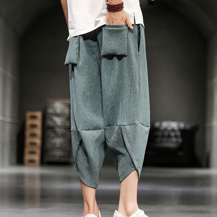 Pantaloni corti da uomo in cotone e lino con tasche Buddha Stones Summer Solid - image 12