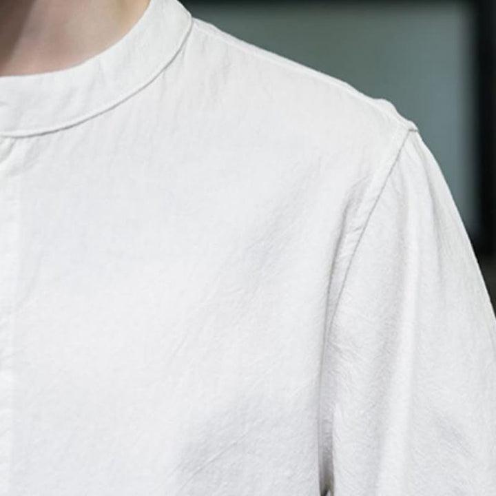 Camicia da uomo in cotone a mezza manica con motivo Buddha Stones, tinta unita - image 8