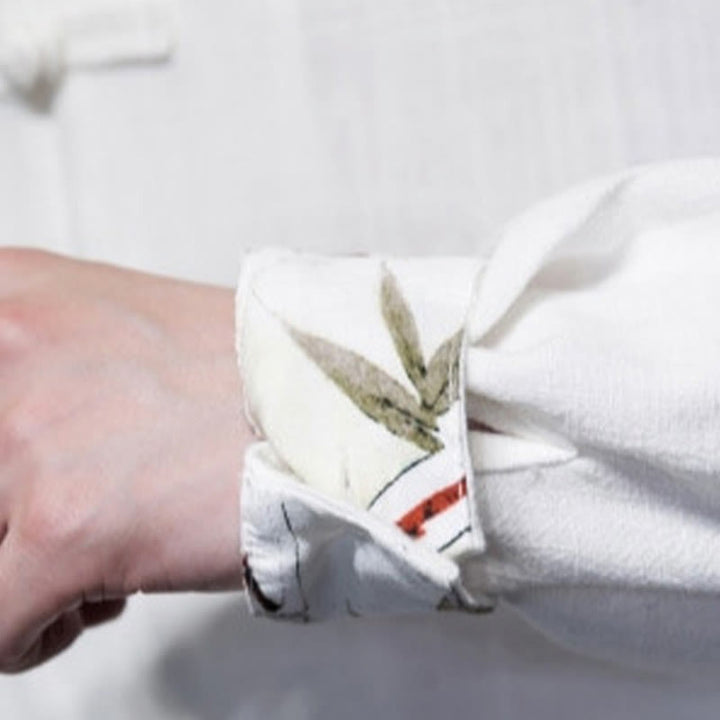 Buddha Stones Cinese Rana-Bottone Tang Suit Foglie di Bambù Camicia Manica Lunga Giacca da Uomo in Cotone e Lino - image 5