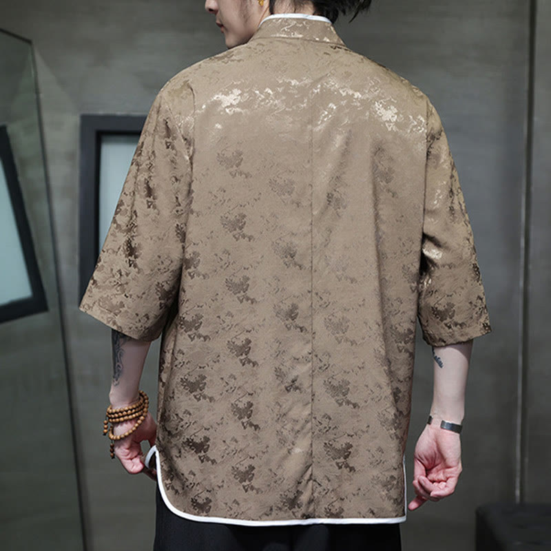 Camicia a maniche corte da uomo con stampa di bottoni e rana, stile cinese , Buddha Stones - image 10