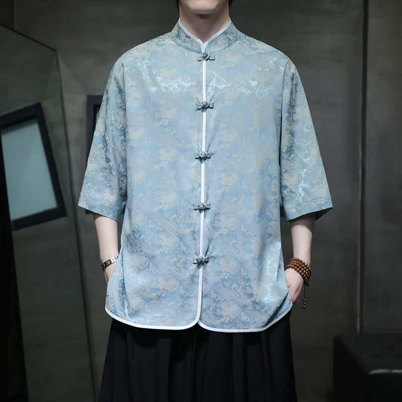 Camicia a maniche corte da uomo con stampa di bottoni e rana, stile cinese , Buddha Stones - image 4