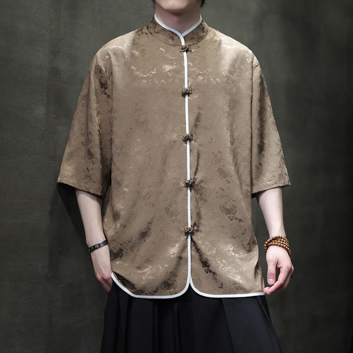 Camicia a maniche corte da uomo con stampa di bottoni e rana, stile cinese , Buddha Stones - image 16