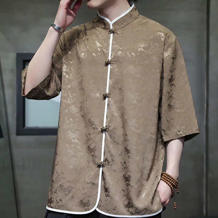 Camicia a maniche corte da uomo con stampa di bottoni e rana, stile cinese , Buddha Stones - image 9