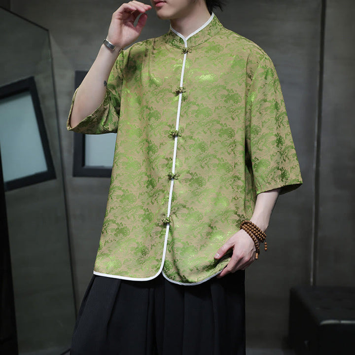 Camicia a maniche corte da uomo con stampa di bottoni e rana, stile cinese , Buddha Stones - image 25