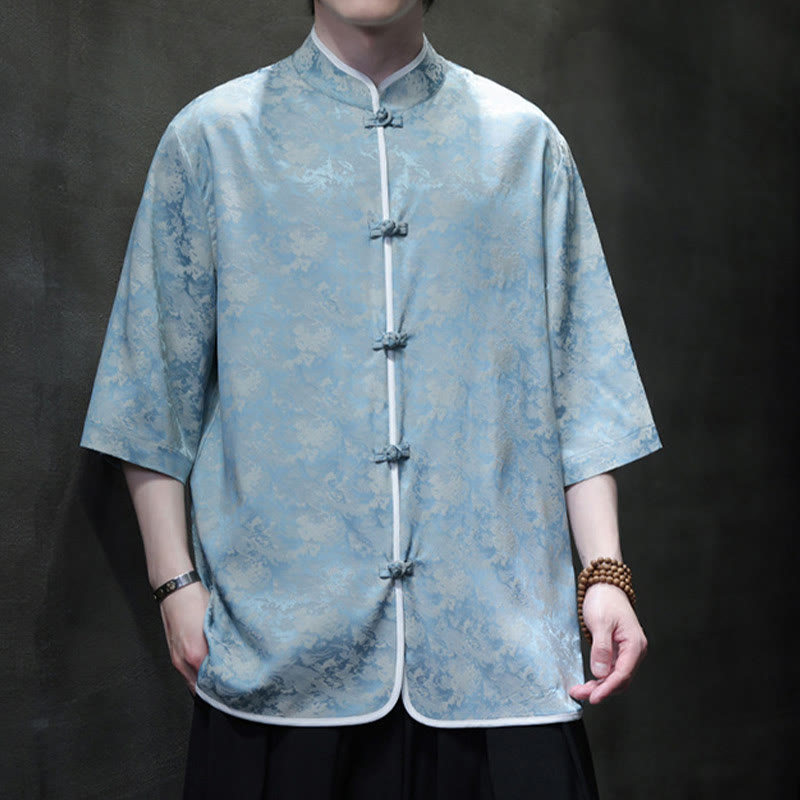 Camicia a maniche corte da uomo con stampa di bottoni e rana, stile cinese , Buddha Stones - image 2
