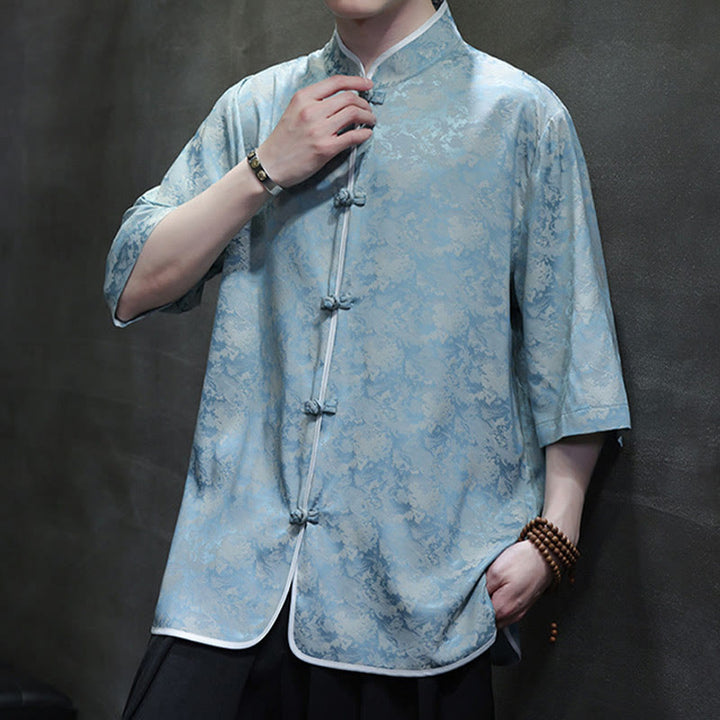Camicia a maniche corte da uomo con stampa di bottoni e rana, stile cinese , Buddha Stones - image 7