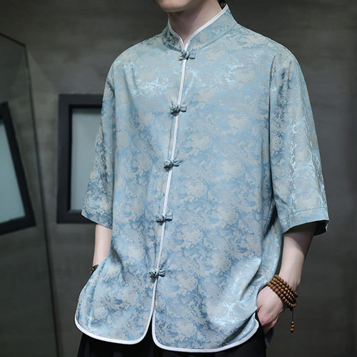 Camicia a maniche corte da uomo con stampa di bottoni e rana, stile cinese , Buddha Stones - image 5