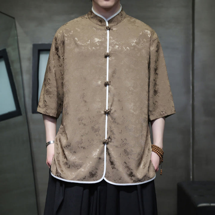 Camicia a maniche corte da uomo con stampa di bottoni e rana, stile cinese , Buddha Stones - image 11