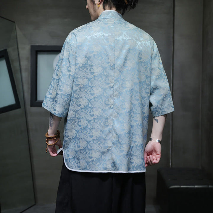 Camicia a maniche corte da uomo con stampa di bottoni e rana, stile cinese , Buddha Stones - image 3