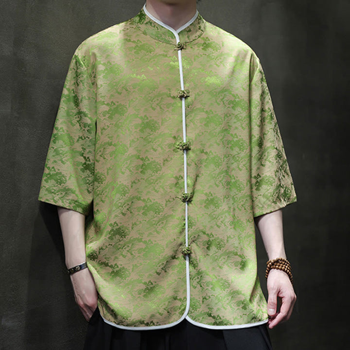 Camicia a maniche corte da uomo con stampa di bottoni e rana, stile cinese , Buddha Stones - Verde pallido - US/UK/AU46, EU56 (5XL)  - image 19