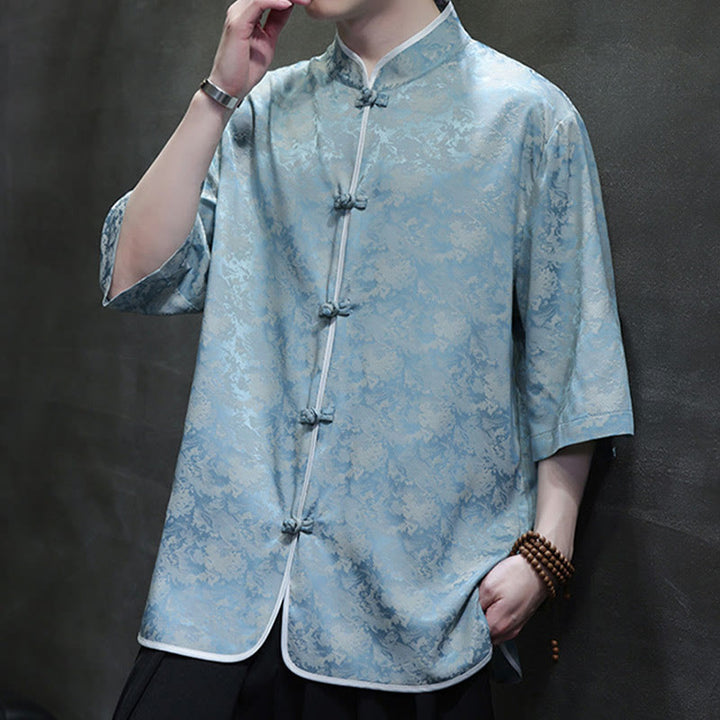 Camicia a maniche corte da uomo con stampa di bottoni e rana, stile cinese , Buddha Stones - image 6