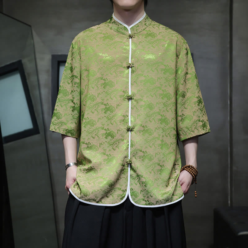Camicia a maniche corte da uomo con stampa di bottoni e rana, stile cinese , Buddha Stones - image 22