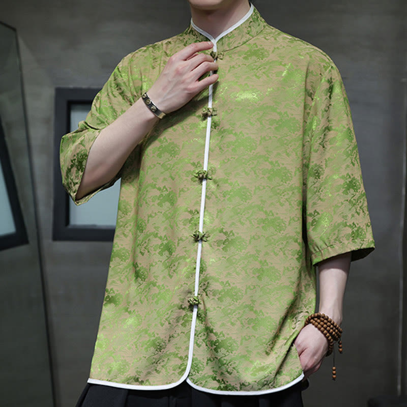 Camicia a maniche corte da uomo con stampa di bottoni e rana, stile cinese , Buddha Stones - image 24