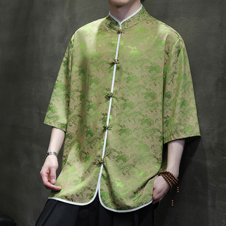 Camicia a maniche corte da uomo con stampa di bottoni e rana, stile cinese , Buddha Stones - image 20