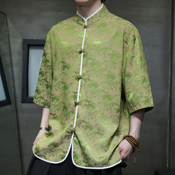 Camicia a maniche corte da uomo con stampa di bottoni e rana, stile cinese , Buddha Stones - image 23