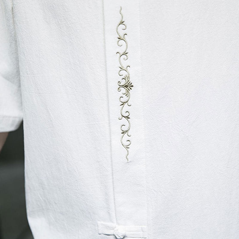 Camicia da uomo in cotone a mezza manica con ricamo a bottone con rana, tinta unita, motivo Buddha Stones - image 24