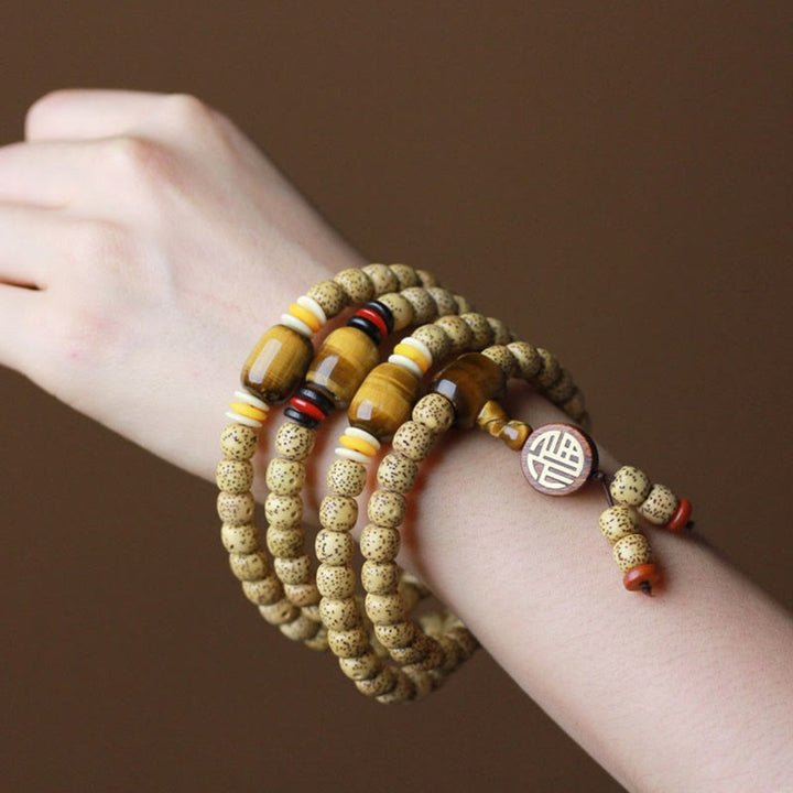 Buddha Stones 108 Mala Beads Bodhi Seed Occhio di tigre Fu Character Bracciale della pace