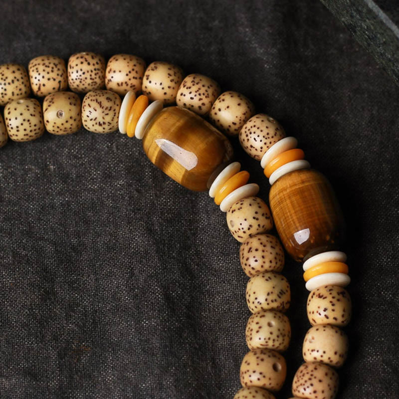 Buddha Stones 108 Mala Beads Bodhi Seed Occhio di tigre Fu Character Bracciale della pace