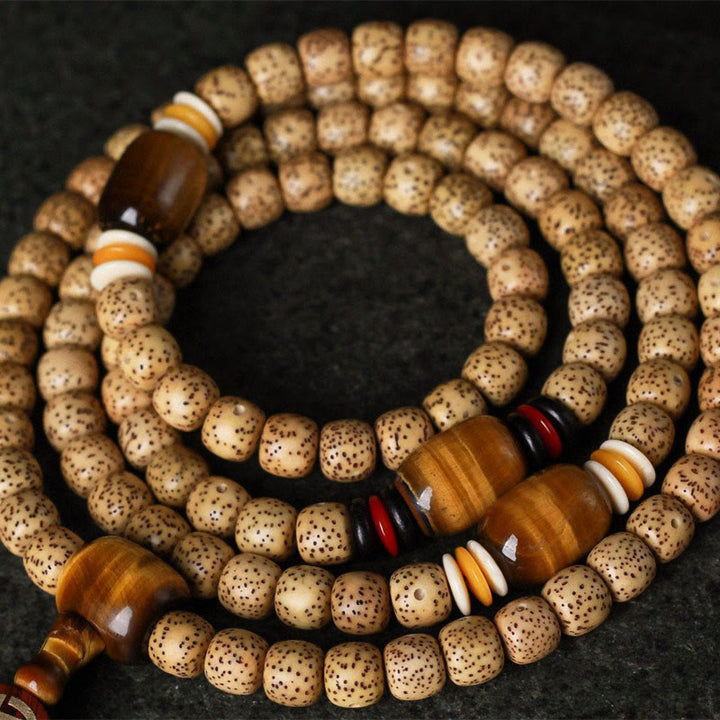Buddha Stones 108 Mala Beads Bodhi Seed Occhio di tigre Fu Character Bracciale della pace