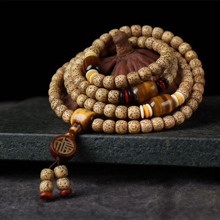 Buddha Stones 108 Mala Beads Bodhi Seed Occhio di tigre Fu Character Bracciale della pace