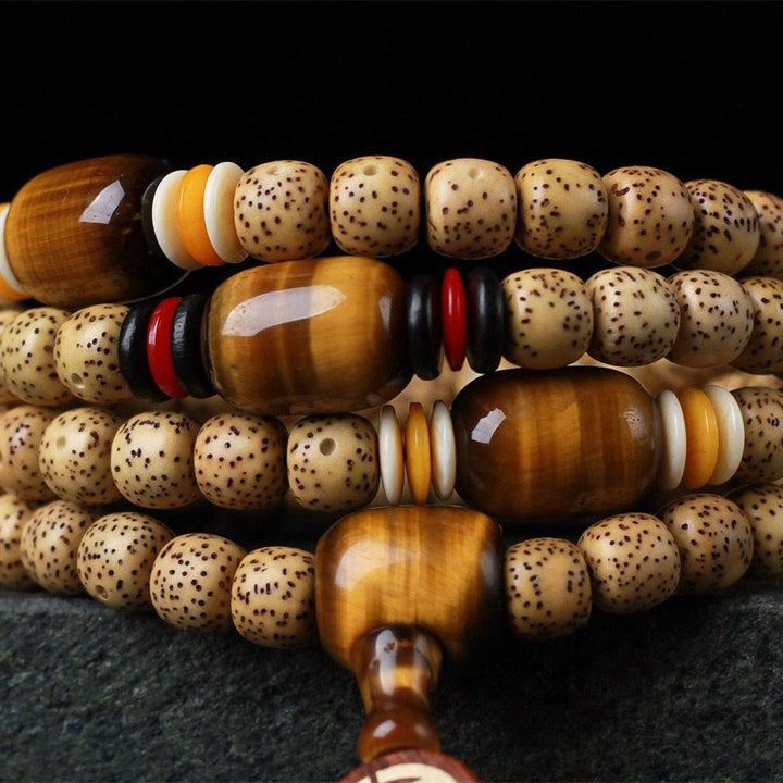 Buddha Stones 108 Mala Beads Bodhi Seed Occhio di tigre Fu Character Bracciale della pace