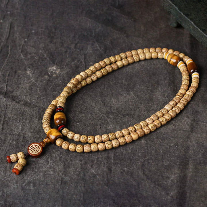Buddha Stones 108 Mala Beads Bodhi Seed Occhio di tigre Fu Character Bracciale della pace